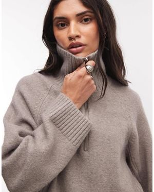 Monki Pull à demi-zip en mink - Marron