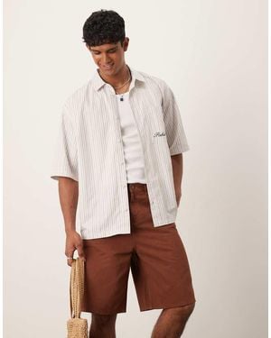 ASOS Gestreept Oversized Overhemd Met Borduursel Op De Borst - Wit