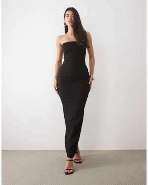 Vesper Bengaline Bandeau Ruched Waist Detail Maxi Dress - Black