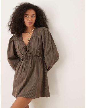 Glamorous Shirred Smock Dress - Brown