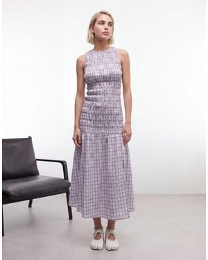 Daisy Street Drop Waist Shirred Maxi Dress - Purple