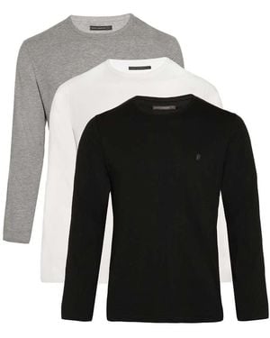 French Connection 3 Pack Cotton Crew Neck Long Sleeve T-Shirts - Black