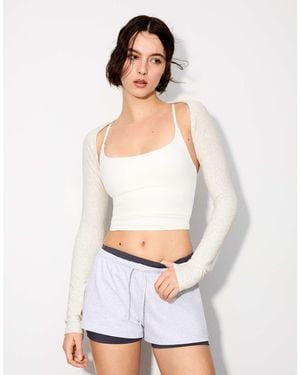 Bershka Langärmlige bolero-strickjacke - Weiß
