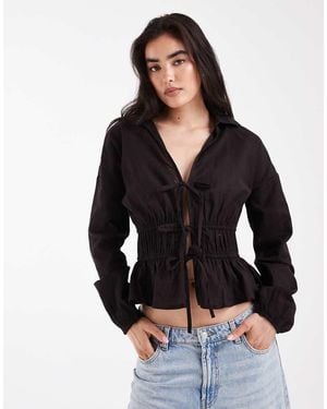 Wednesday's Girl Double Tie Front Blouse - Black