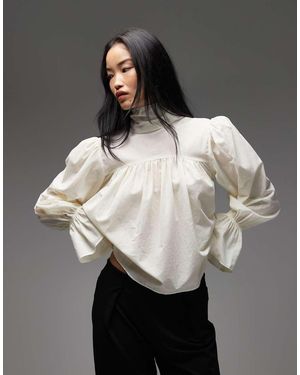 ASOS High Neck Blouson Sleeve Blouse - Grey