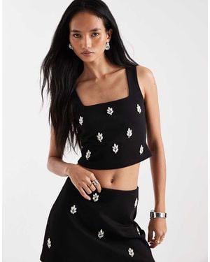 New Look Embellished Velvet Top - Black