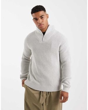 New Look Fisherman Knit 1/4 Zip Jumper - Grey