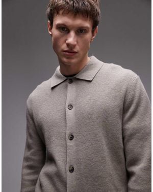 Mango Knitted Polo Cardigan - Grey