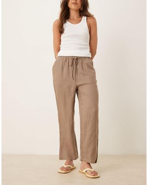 Mango Tie Waist Linen Pants - Brown