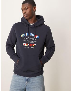 GANT Sudadera Con Capucha Y Logo De Bandera Y Texto "Usa" De - Azul