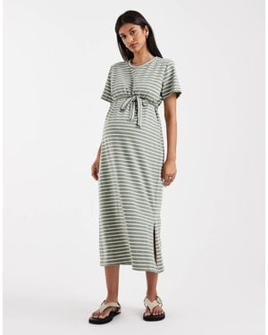 Mama.licious Mamalicious Maternity Short Sleeve Tie Waist 2 Function Nursing Midi Dress - Green