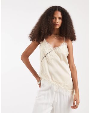 Vero Moda Satin Lace Trim Asymmetric Cami Top - White