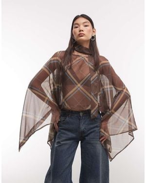 Reclaimed Vintage Soft Cape Top With Asymmetric Hem - Brown