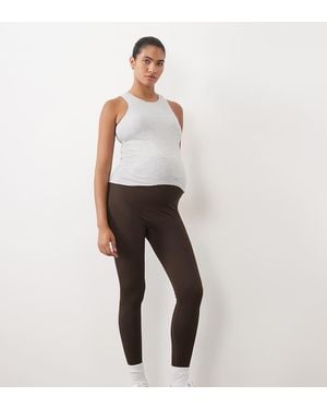 4505 Maternity Seamless Baby Rib High Waist Gym Leggings - Brown