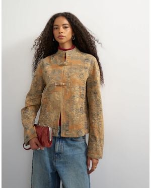 TOPSHOP Denim Printed Jacquard Jacket - Blue