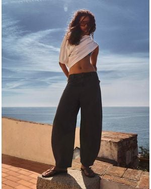 Bershka Cropped Barrel Trousers - Blue