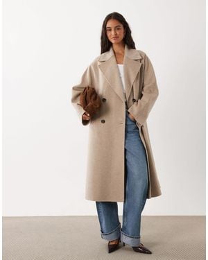 Mango Wool Mix Double Breasted Midi Coat - Natural