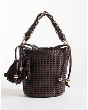 River Island Metal Handle Woven Bucket Bag - Black