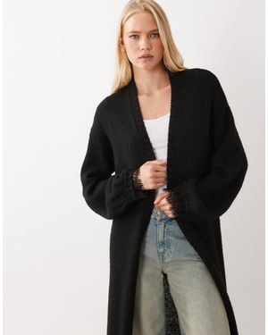Miss Selfridge Maxi Cardigan With Lace Cuff Detail - Black