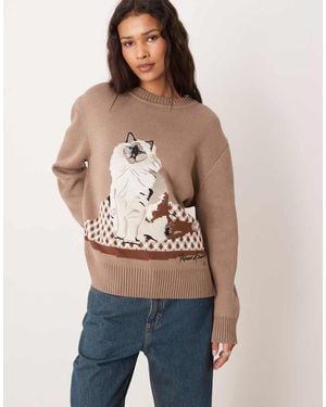 House Of Sunny Ragdoll Cat Crew Neck Jumper - Brown