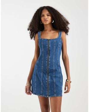 Levi's Robe courte en jean à surpiqûres et fermeture éclair - foncé délavé - Bleu