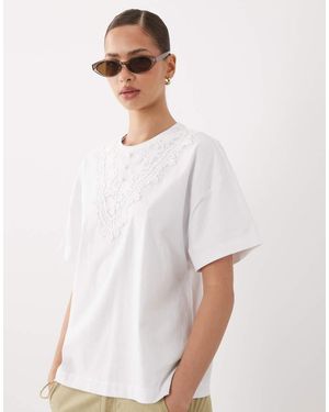 Miss Selfridge Oversized T-shirt With Lace Trim - White