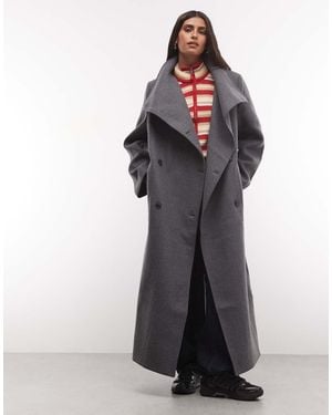 Weekday Wool Blend Double Breasted Coat With Funnel Neck And Shoulder Pads - Grey