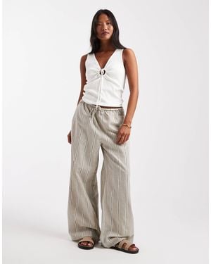 ASOS Asos Design Petite Linen Look Tie Waist Pull On Pants - Natural