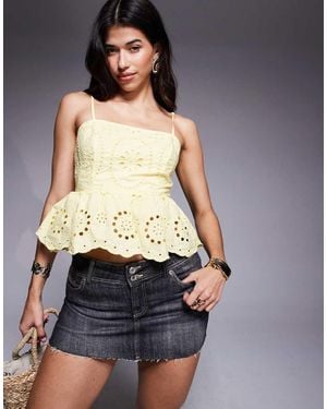 River Island Broderie Peplum Cami - Blue