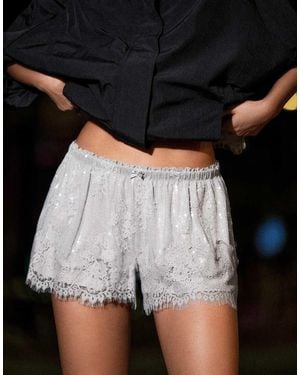 Bershka Flowy Lace Sequin Shorts - Black