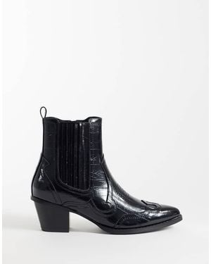 ASOS Botas Chelsea Western Con Tacón Cubano En Charol De Anguila - Negro