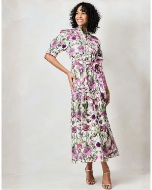 Hope & Ivy The Angela Button Front Midi Dress With Tiered Skirt And Tie Waist - White