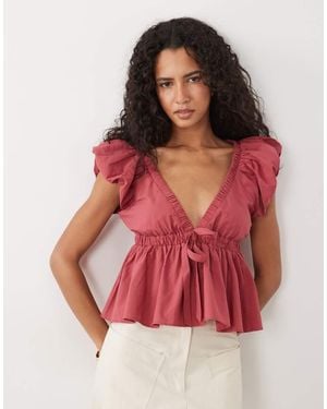 Miss Selfridge Blusa De Manga Abullonada En - Rojo