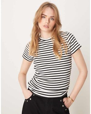 Jdy T-Shirt Nera E Bianca A Righe A Coste - Bianco