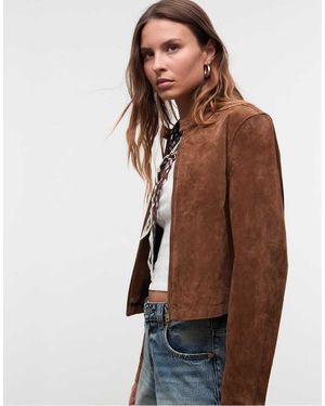 Stradivarius 100% Leather Cropped Jacket - Brown