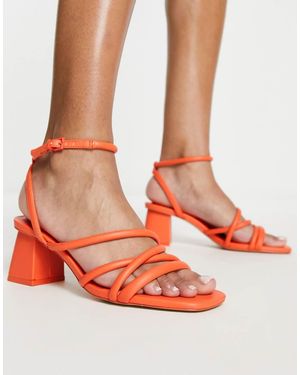 Stradivarius Sandali Arancioni Con Tacco Largo E Fascette - Arancione
