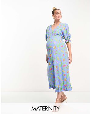 Nobody's Child Maternity Delilah Puff Sleeve Midi Dress - Blue
