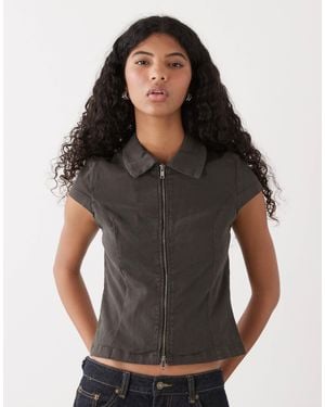 Weekday Zip Through Top With Cap Sleeves - Black