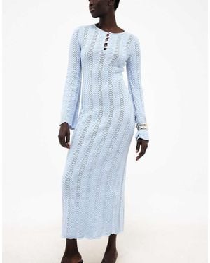 NA-KD Knitted Crochet Maxi Dress - Blue
