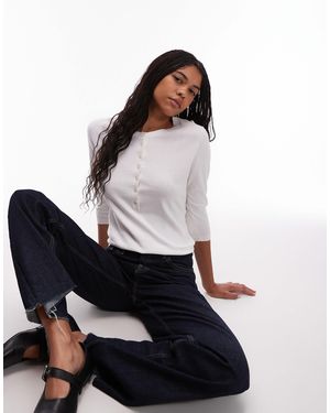 ARKET Rib Knit Henley Top With Long Sleeves - White