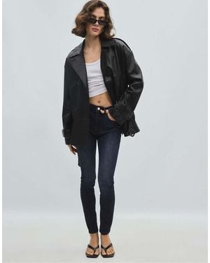 Stradivarius Fitted Leather Effect Trench Coat - Black