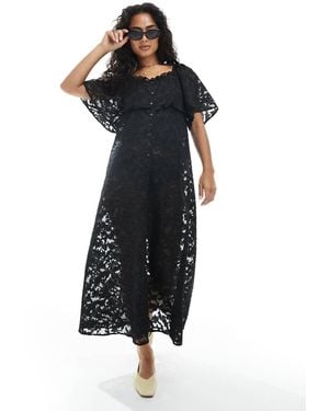 Object Sheer Burnout Floral Boho Layering Dress - Black