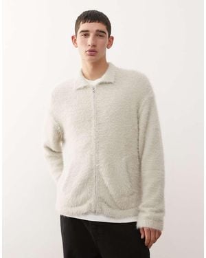 Weekday Hairy Knit Zip Cardigan With Collar - White