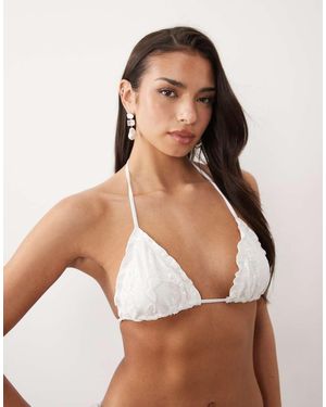 South Beach Sequin Lace Triangle Bikini Top - Brown