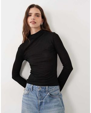 Miss Selfridge Sheer High Neck Top - Black