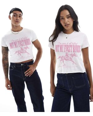 PRNT Not My First Rodeo Crop Front Print Crop T-Shirt - Blue