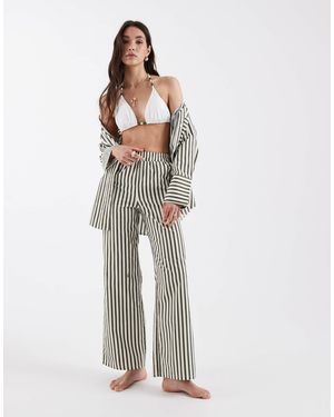 4th & Reckless Cotton Elasticated Waist Wide Leg Beach Trouser Co-Ord - White