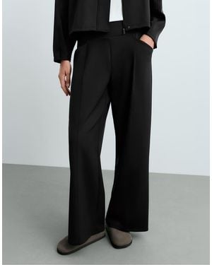 Oysho High Rise Wide-leg Neoprene-effect Trousers - Black