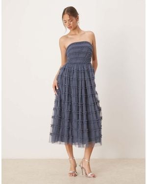 ANAYA Bandeau Ruffle Midi Dress - Blue