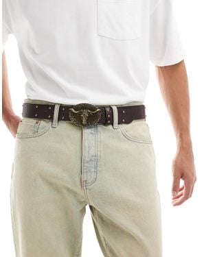 ASOS Western Plated Bull Buckle Studded Belt - White
